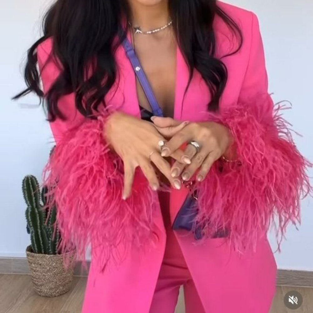 ZARA FEATHER BLAZER PINK - Picture 8 of 8